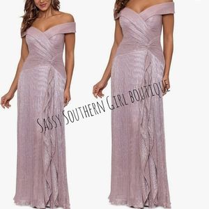XSCAPE Womens Pink Metallic Zippered Tiered Sleeveless Halter Short Party Fit + Flare Dress main image 1